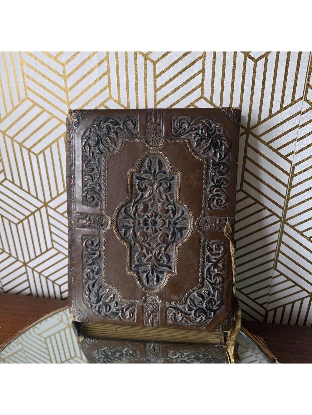 Ca 1930s Smith Crafted of Chicago Embossed Leatherette Accordion File Folder